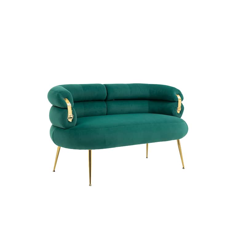 Velvet Upholstered Tubulous Accent Long Chair With Golden feet