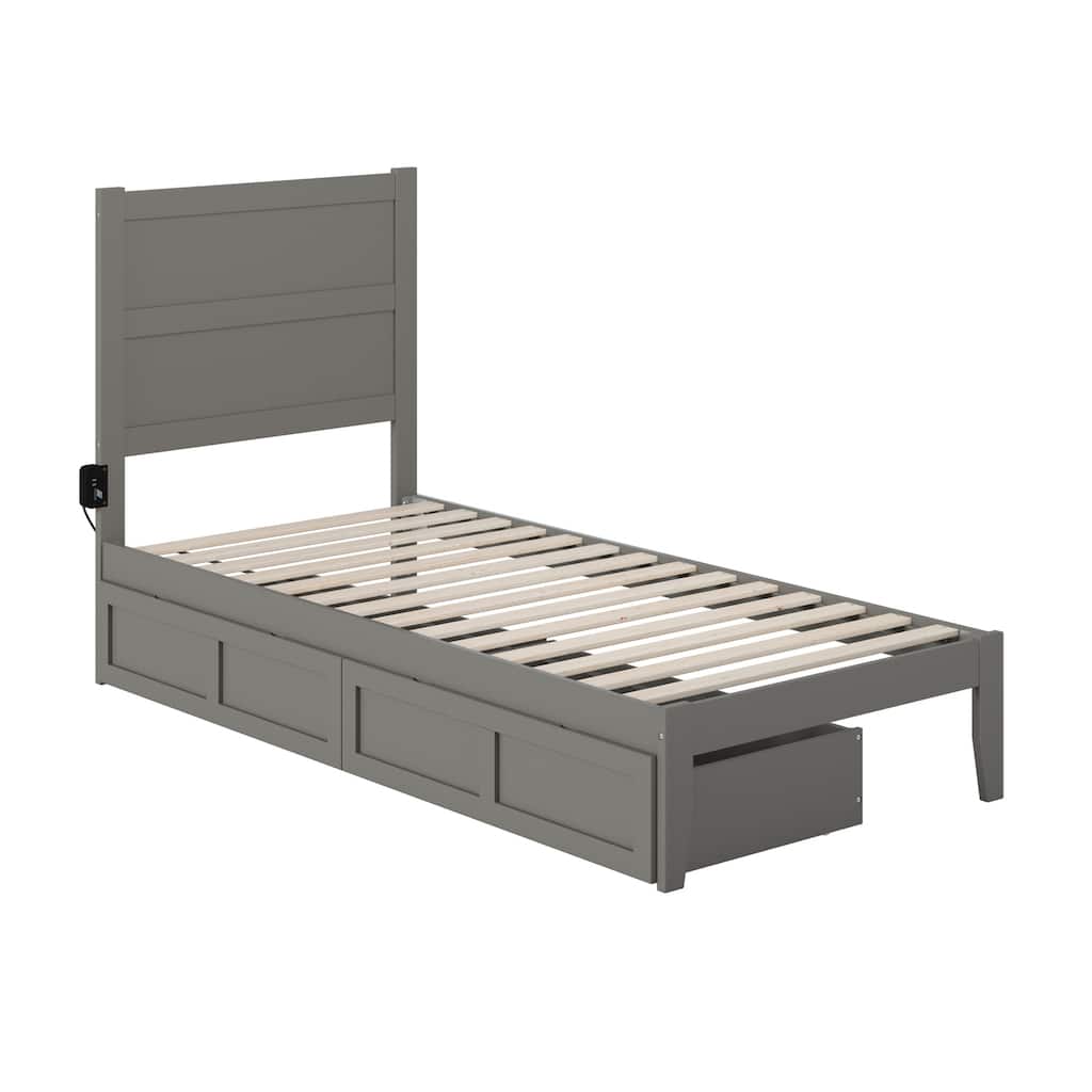 Twin XL Bed with Drawers - Grey Storage Platform Bed Frame - Modern Coastal Style