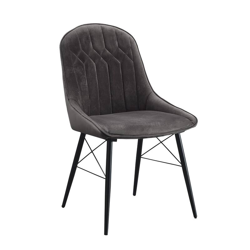 Abraham Dark Gray Fabric & Black Finish Side Chair (Set of 2)