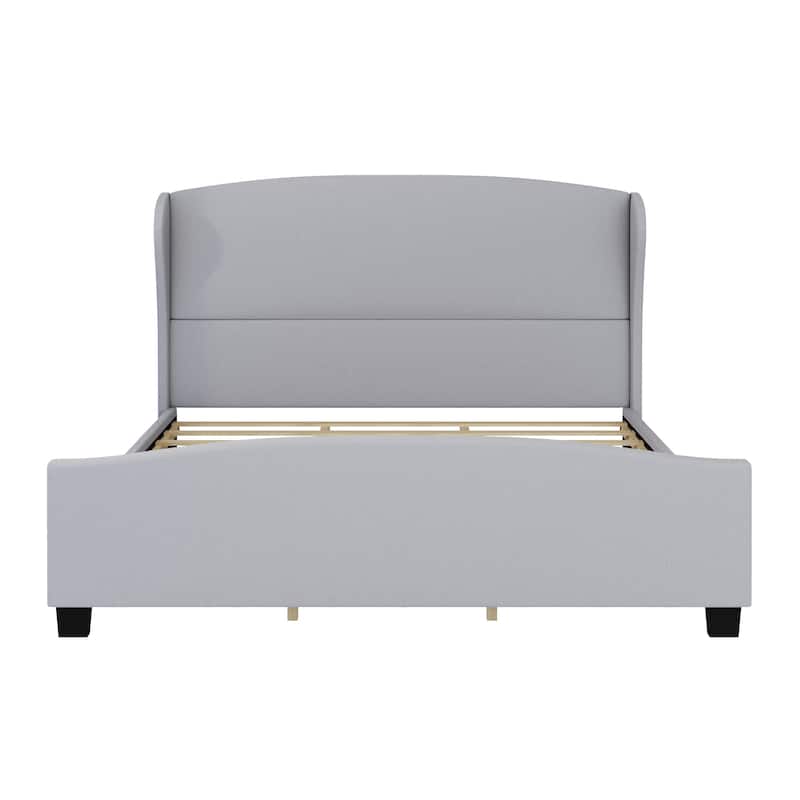 Full/Queen/King Upholstered Platform Bed Frame with 51" Wingback Headboard, Solid Wood Legs & Linen Fabric, No Box Spring Needed