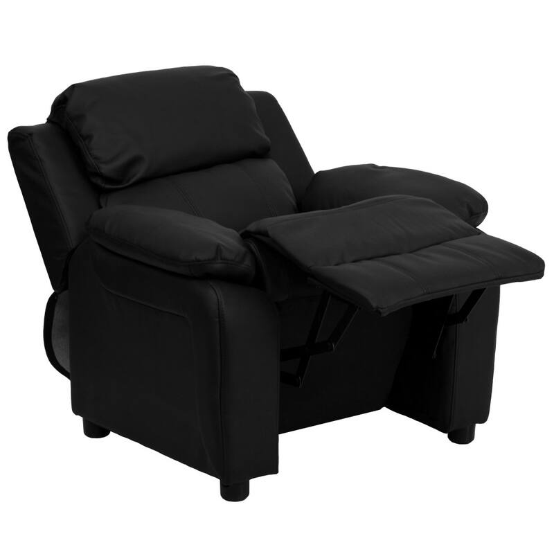 Deluxe Padded Contemporary Kids Recliner with Storage Arms