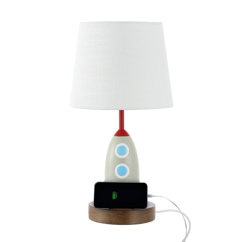 Sahara 17.5" Coastal Iron/Resin Rocket LED Kids' Table Lamp with Phone Stand and USB Charging Port, Multi-Color by JONATHAN Y