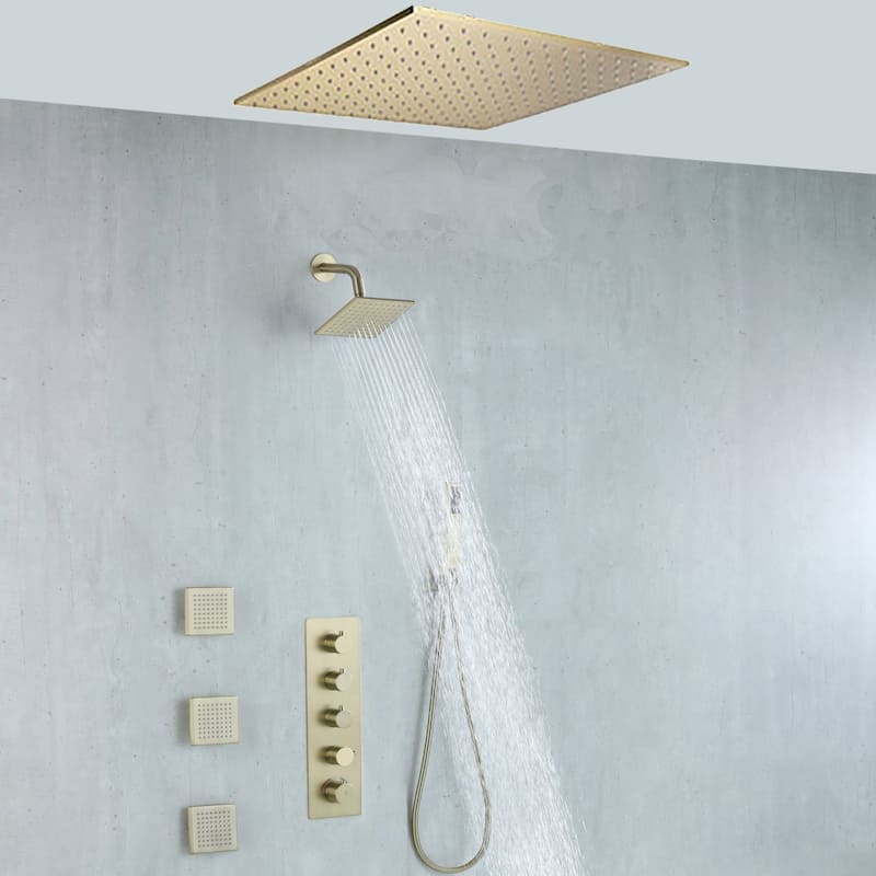 brushed gold 20 inch rain shower heads 4 way thermostatic shower system with regular shower - 7'6" x 10'9"