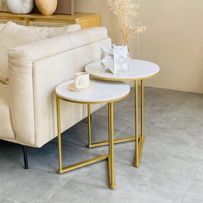 Modern Marble and Gold Metal Frame Nesting Tables (Set of 2)