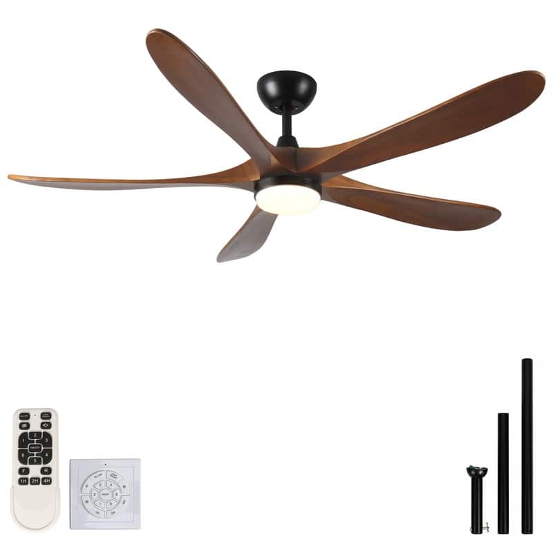 62 in. Solid Wood with Remote Control with Light, DC Motor Indoor/Outdoor 5-Blade Ceiling Fan for Patios, Bedrooms&Farmhouses