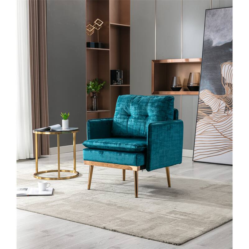 Velvet Upholstered Tufted Accent Chair With Rose Golden feet