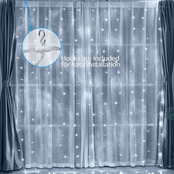 slide 1 of 11, 600 LEDs Curtain String lights with Remote Control, 8 Lighting Modes