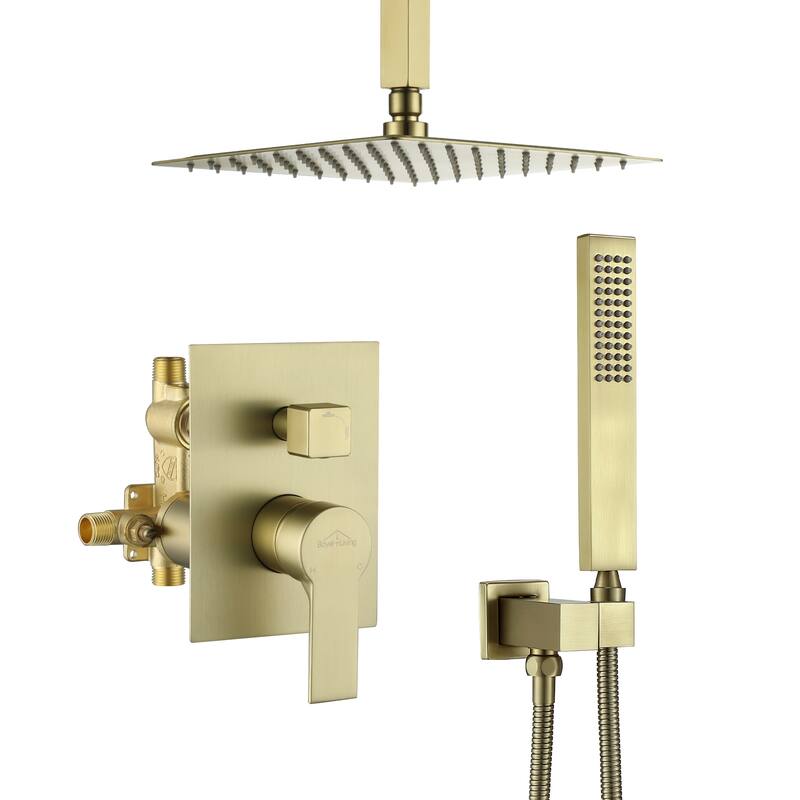 CASAINC 10 in. Ceiling Mount Shower Faucet with 360° Swivel in Brushed Gold