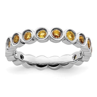 Curata 925 Sterling Silver Bezel Polished Patterned Stackable Expressions Citrine Ring