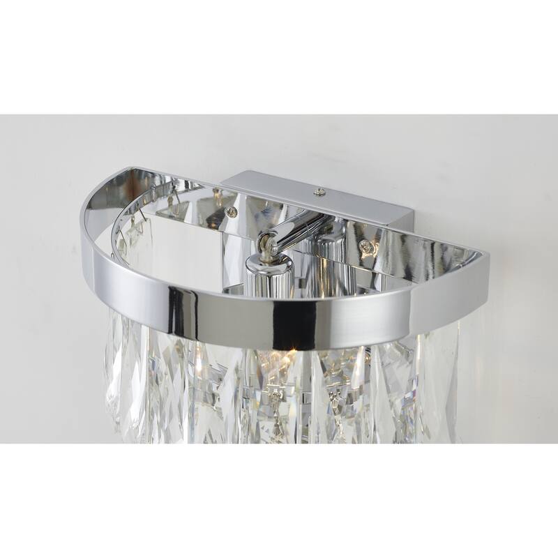 1-Light Chrome Wall Sconce With Clear Hanging Crystals