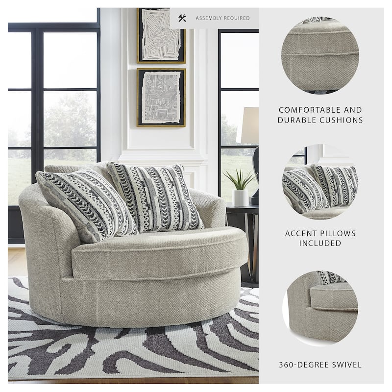 Signature Design by Ashley Calnita Brown/Gray Oversized Swivel Accent Chair - 56"W x 55"D x 36"H