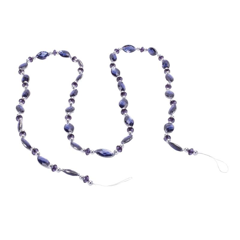 Set of 2 Navy Blue & Silver Jewel Bead Garland 65” Metallic Holiday Decoration for Christmas Trees - 65” x 0.5” x 0.05” - Blue