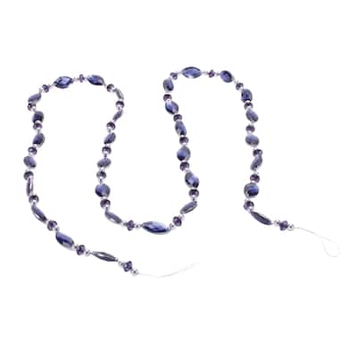 Set of 2 Navy Blue & Silver Jewel Bead Garland 65” Metallic Holiday Decoration for Christmas Trees - 65” x 0.5” x 0.05”