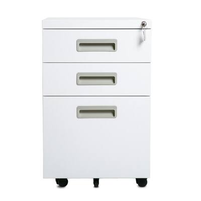 3 Drawer Mobile Metal File Cabinet with Keys and Plastic Handle