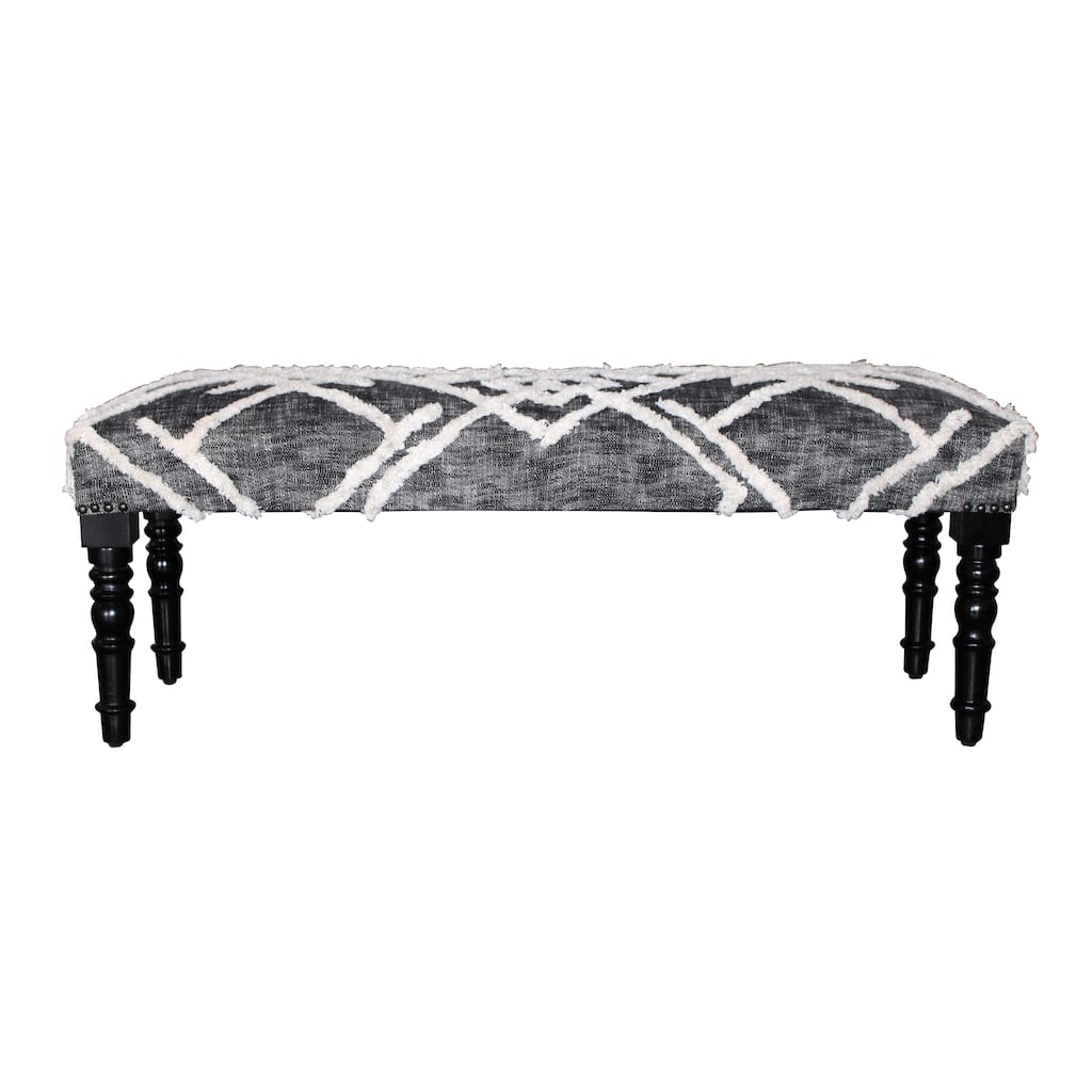 Sevita Tufted Geometric Diamond and Distressed Bench 16"W x 47"L x 18"H - 1'6" x 3'11" x 1'4"
