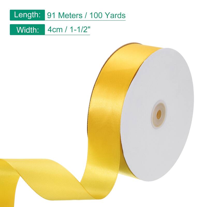 Satin Ribbon, 100 Yards Single Face Polyester Satin Ribbon - Golden Yellow - 1-1/2 Inch