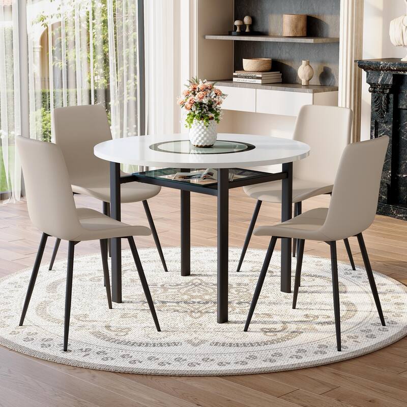 5-Piece Dining Table Set for 4, Kitchen Table Chairs Set of 4, Dining Room Table with Lower Shelf, 4 Chairs for Small Space