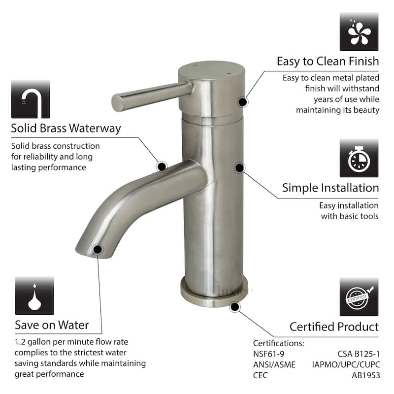 Luxier BSH03-S Single Handle Single Hole Bathroom Faucet with Drain