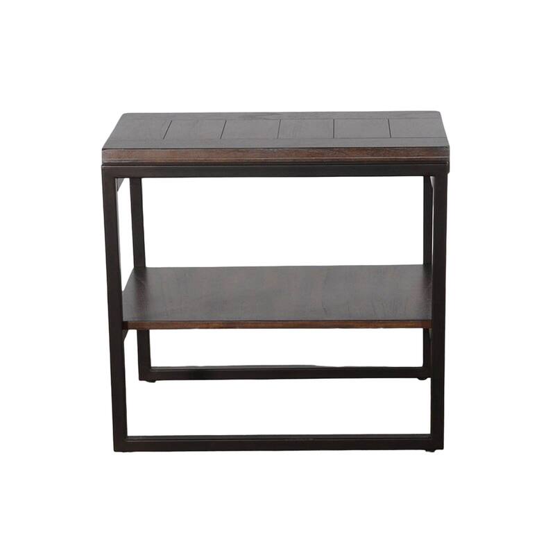 Lery Accent Chairside Table, Dark Brown Wood, Black Metal, 24 Inch