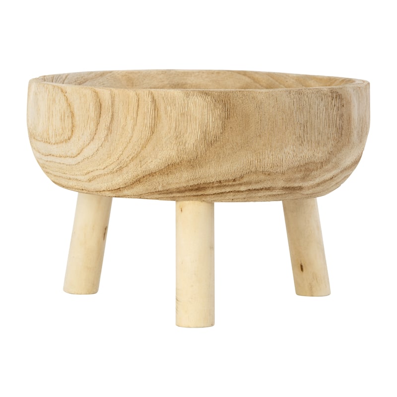 Sagebrook Home Paulownia Wood Decorative Bowl with Tripod Legs - Handcrafted Coastal Accent for Modern and Rustic Decor