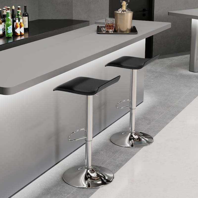 Faux Leather Upholstered Adjustable Barstools Airlift Counter Bar Pub Height Stools Set of 2