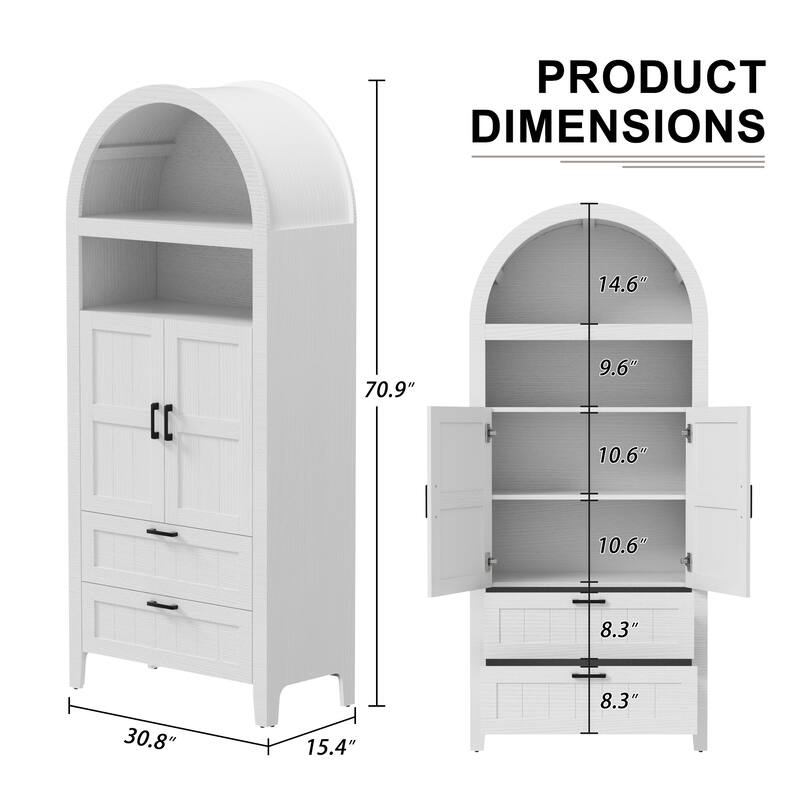 Arched Storage Cabinet Display Shelves 2 Drawers