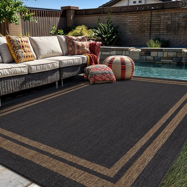 slide 2 of 10, World Rug Gallery Border Indoor/Outdoor Flat Woven Area Rug 5' x 7' - Dark Gray
