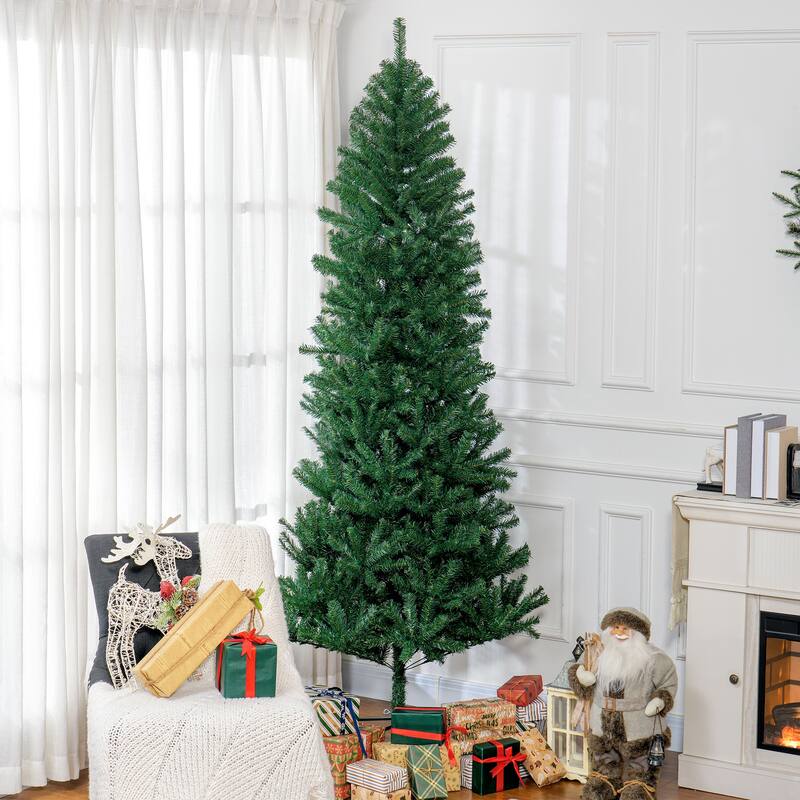 8' Slim Fir Christmas Tree, Artificial and Flame-Retardant with Realistic Branches