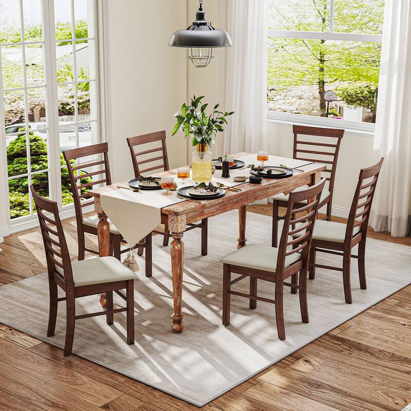 HOMCOM Wooden Dining Chairs Set of 4, Farmhouse Upholstered Kitchen Chairs with Rubber Wood Frame for Living Room, Dining Room