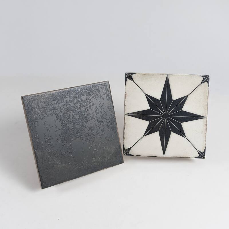 Faenza 8x8 White Black Porcelain Square Motif Wall and Floor Tile (6.46 sq ft/case) - 15 Pack