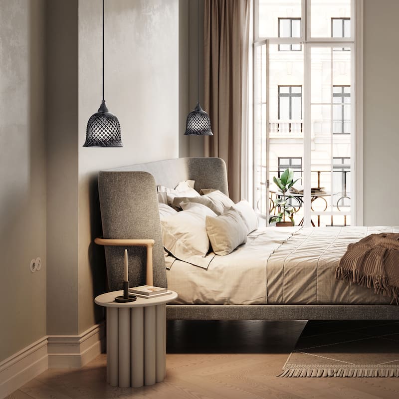 Gale River of Goods Black Metal and Hand-Blown Glass 7-Inch Pendant Light with Adjustable Hanging Cord - 7" x 7" x 63"