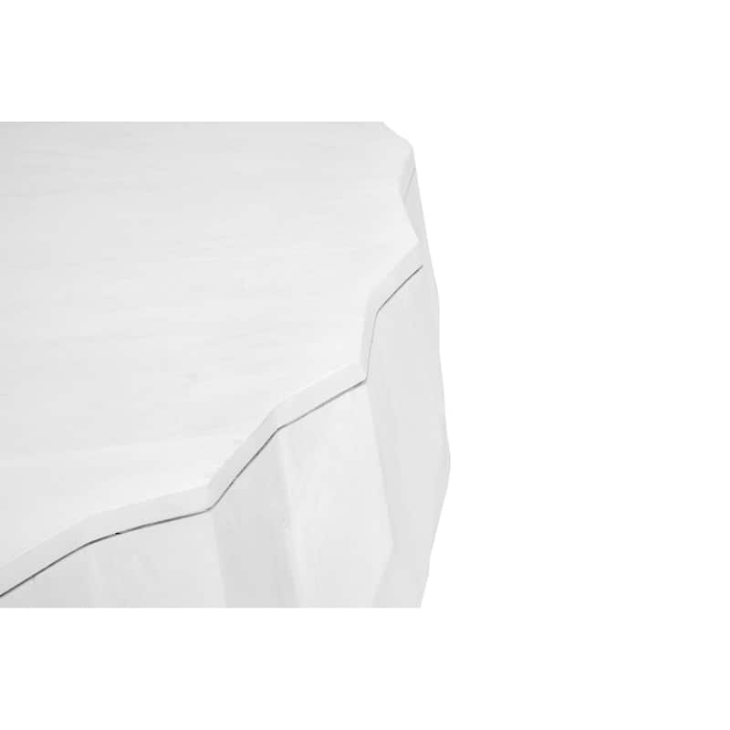 Facet 30" Diamond Carved Round Mango Wood Coffee Table - Elegant Cylindrical Base, Walnut Finish Accent Table
