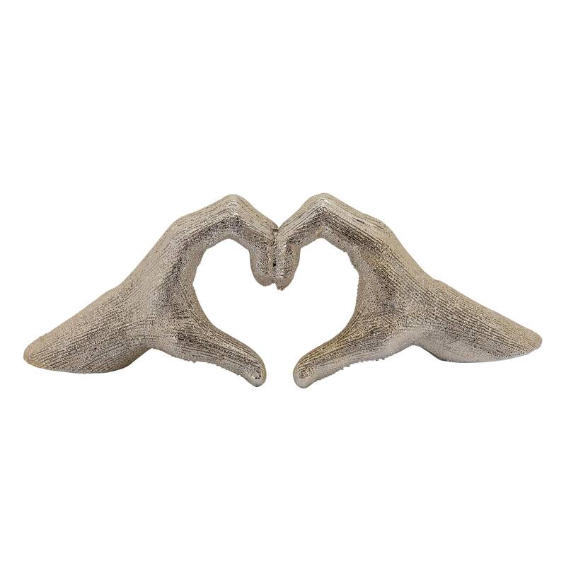 Metallic Finish Ceramic Hand Heart Tabletop Sculpture - 14" - Champagne Gold