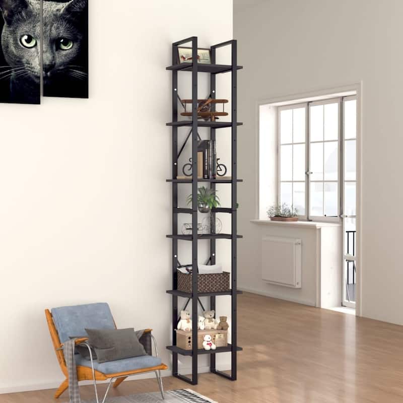 vidaXL 6-Tier Book Cabinet Gray 15.7"x11.8"x82.7" Chipboard - 15.7" x 11.8" x 82.7" - 15.7" x 11.8" x 82.7"