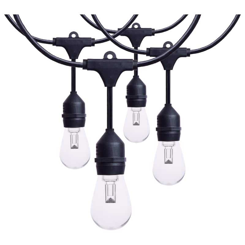 24 Foot LED String Light 12-S14 Lamps E26 RGBTW Infrared Remote Black 120V