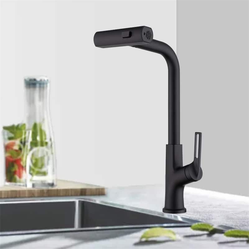 Kitchen Waterfall Faucet with Pull Down Sprayer - Matte Black