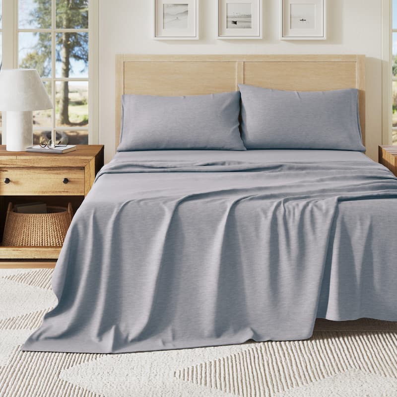 Linery & Co. Heathered Melange Cotton Jersey Knit Sheet Set - Full - Sky Blue