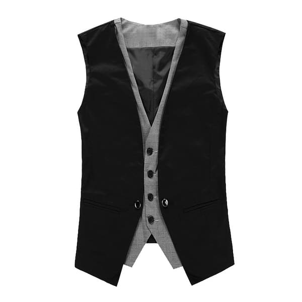 Men V Neck Sleeveless Plaid Button Down Closure Layered Waistcoat Vest