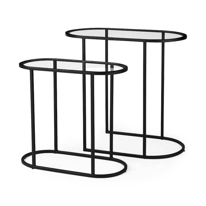 Celine Black Iron & Glass Nesting Accent Tables - 24.2L x 12.6W x 22.4H - 24.2L x 12.6W x 22.4H