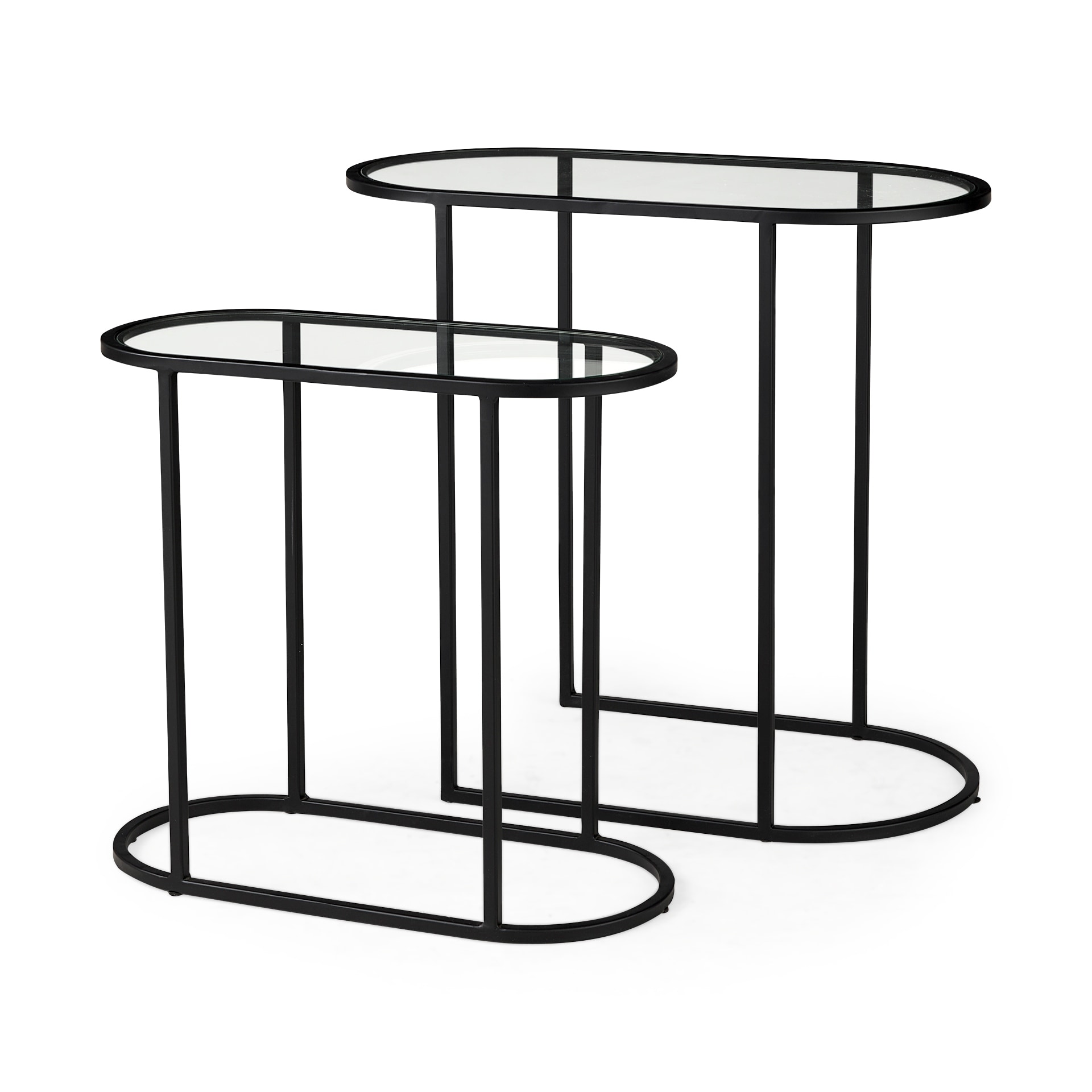 Mercana Celine Black Iron & Glass Nesting Accent Tables - 24.2L x 12.6W x 22.4H
