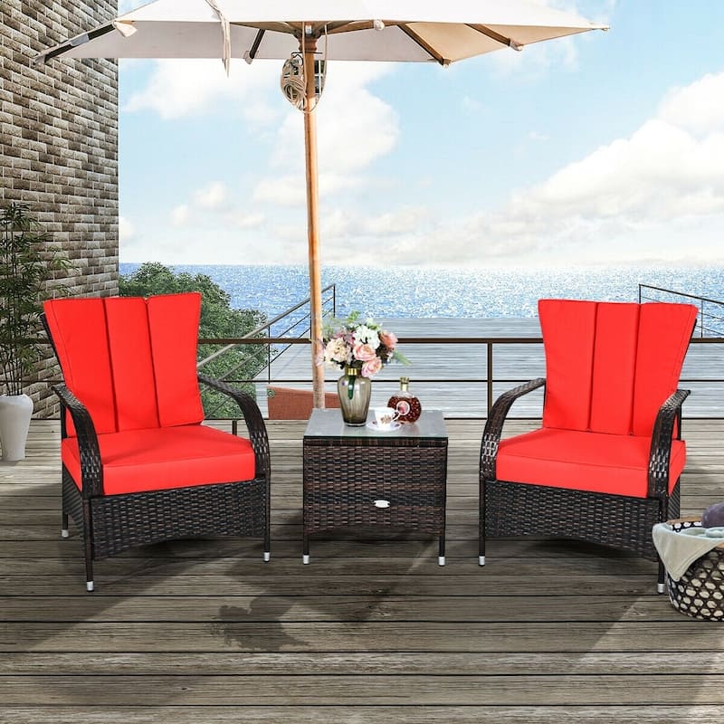 3PCS Rattan Coffee Table Set Chair - 26" x 28" x 33.5" (L x W x H)