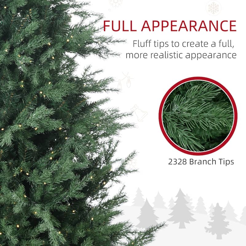 HOMCOM 6ft Tall Prelit Artificial Christmas Tree Holiday Décor with 2328 Branches, 400 Warm White LED Lights, Auto Open