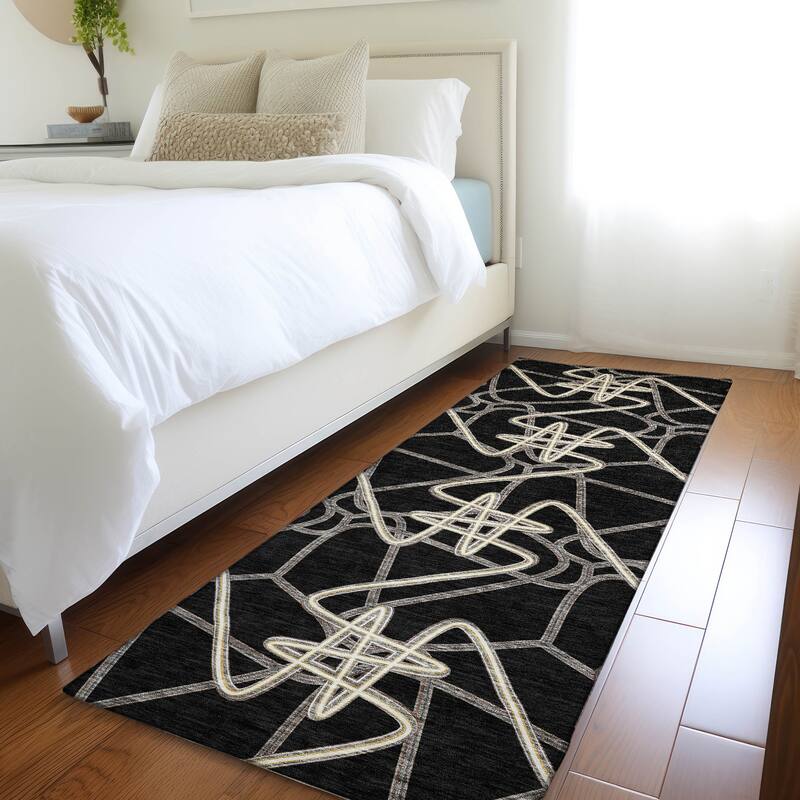 Premium Washable Super Soft Modern Maze Mayfield Rug - Black - 2'3" x 7'6"