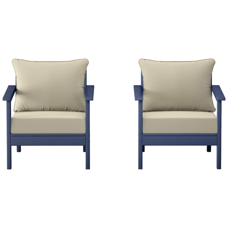 Birchwood All Weather HDPE Outdoor Patio Navy Blue Deep Seating Conversation Set With Cushions (2-Piece)