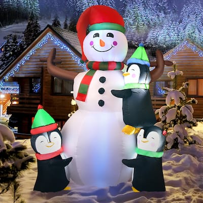 6ft Christmas Inflatable Snowman with Penguins Quick Blow up Snowman - See details