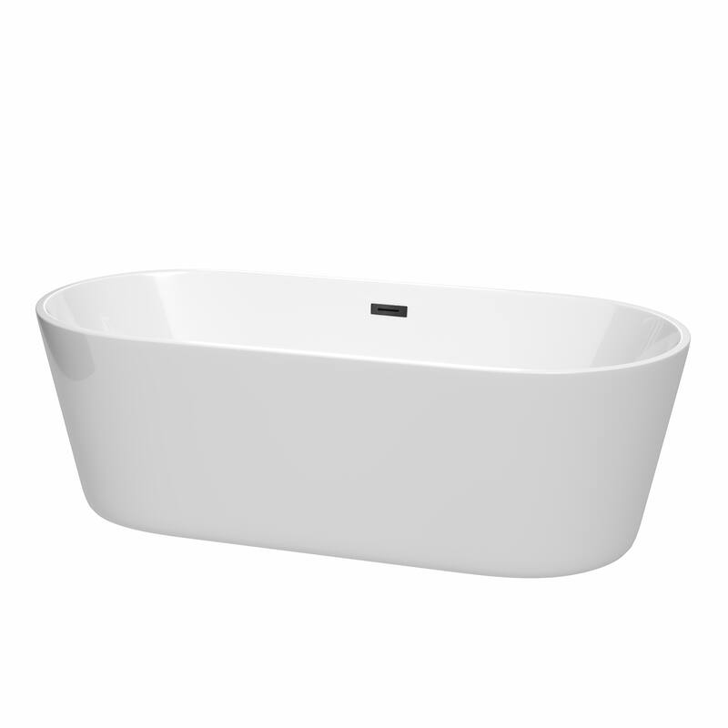 Wyndham Collection Carissa 71-inch White Freestanding Soaking Bathtub - White, Matte Black Trim