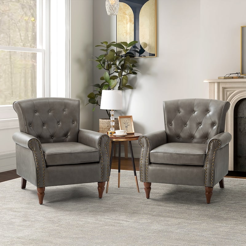 Mycenae Upholstered Accent Armchair with Nailhead Trim Set of 2 - GREY