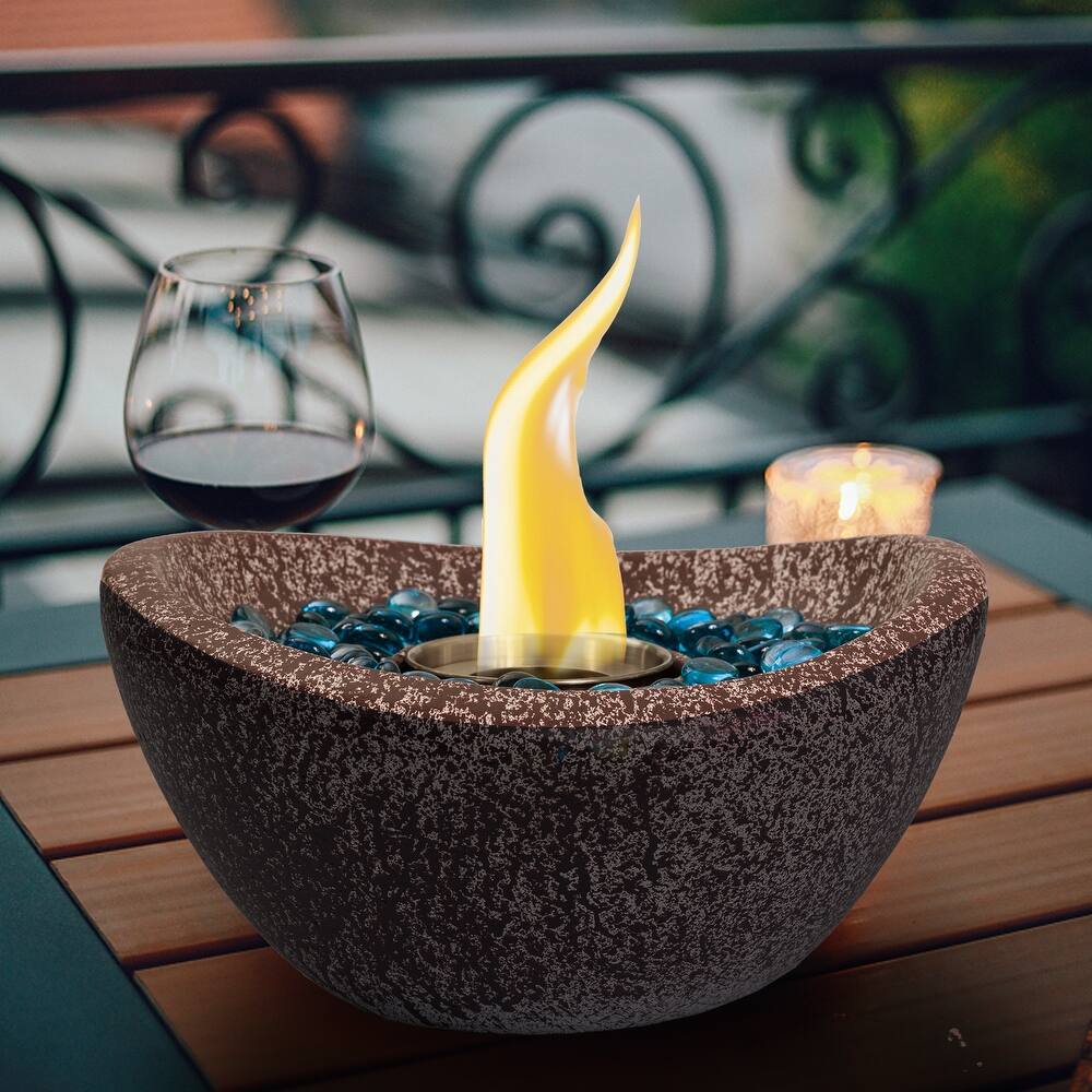 12 inch Garden Ethanol Fire Pit Tabletop Fireplace,Portable Concrete Fire Pit,Pink+White