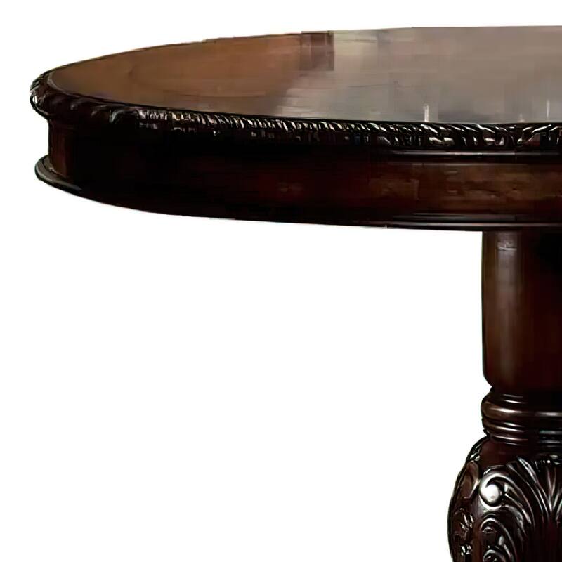 Loki 48 Inch Round Counter Height Table, Espresso Brown Carved Wood Frame