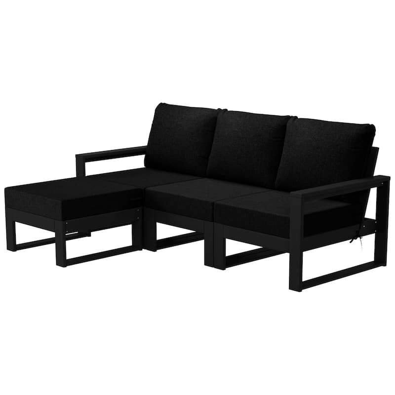 Endless Patio 4-Piece Deep Seating Set with Ottoman with Black Frame - Black/Black